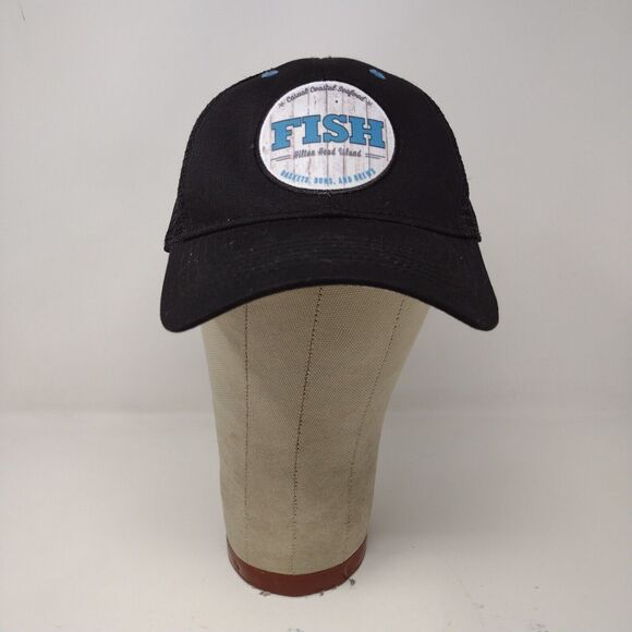 Hilton Head Island Fish Coastal Seafood Black Snapback Mesh Back Hat Cap Logo - Picture 2 of 10